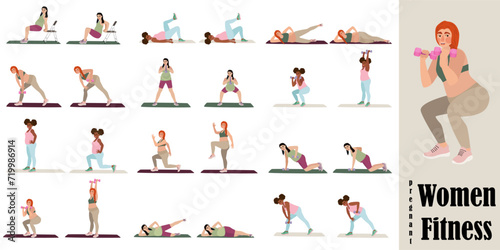 Young pregnant women fitness workout set