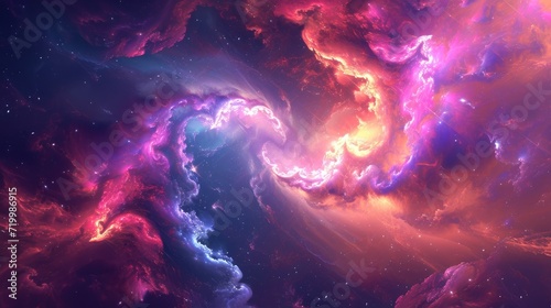 Abstract neon fractal wallpaper featuring space elements, AI Generated. © Crazy Juke