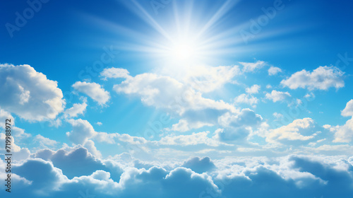 Blue sky with clouds and sun