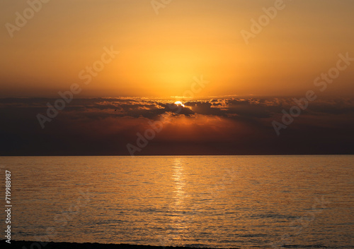 Sunrise over the Mediterranean Sea seen from the beach in Torremolinos. Costa del Sol  Spain
