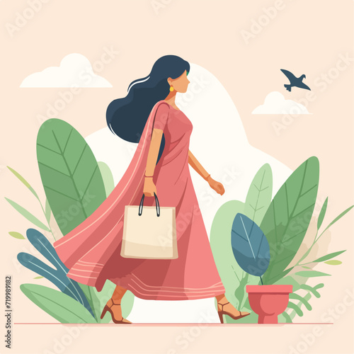 flat illustration of people walking while carrying shopping bags