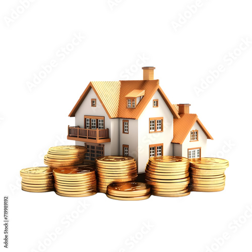 house and coins real estate buy and selling concept on transparent background PNG image