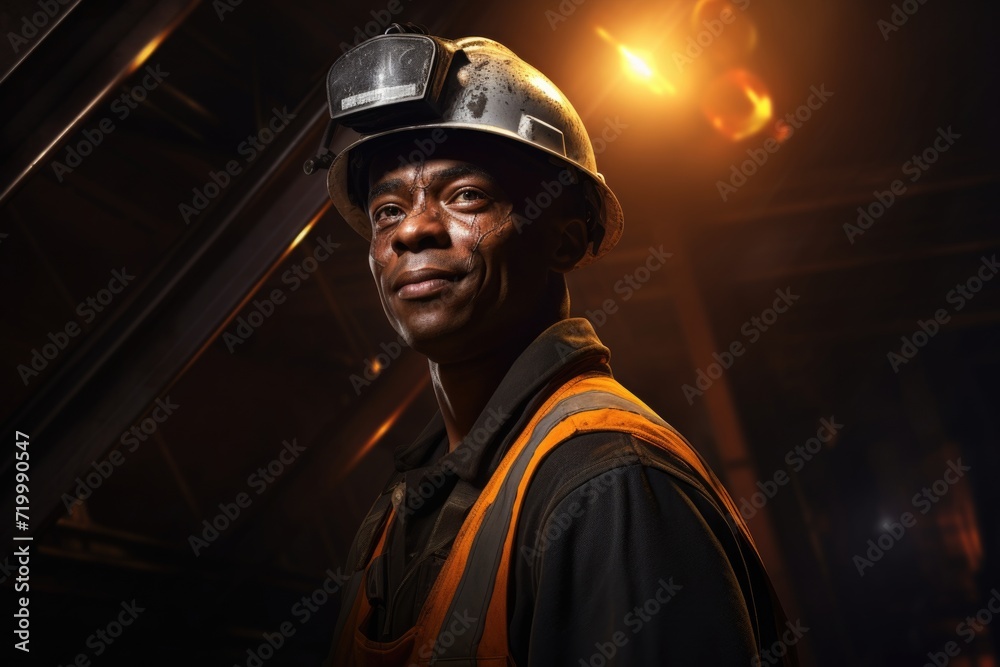 Young Black African coal mine foreman inspecting coal samples. Young Black African coal mine foreman inspecting coal samples.