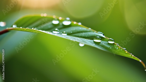 green leaves with dew drops, macro photography