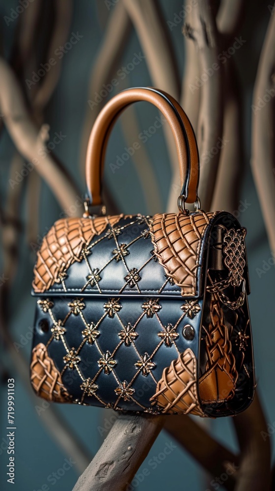 A snapshot of a chic handbag, exuding sophistication with its intricate stitching and metallic accents.