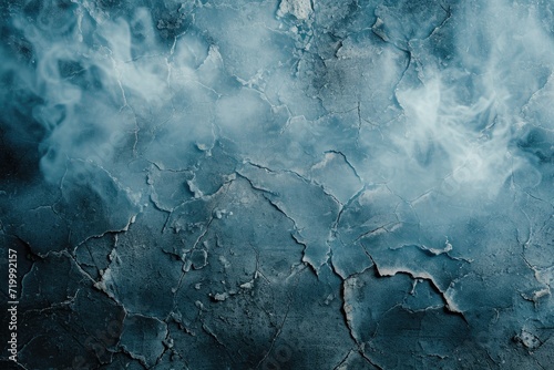 cracked blue cement texture with white smoke. horror background