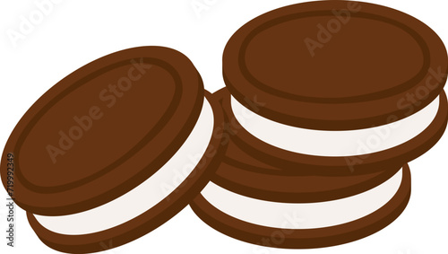 set of chocolate cookies with cream flat vector illustration