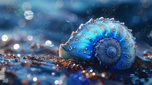 Fairytale blue shell on blue background