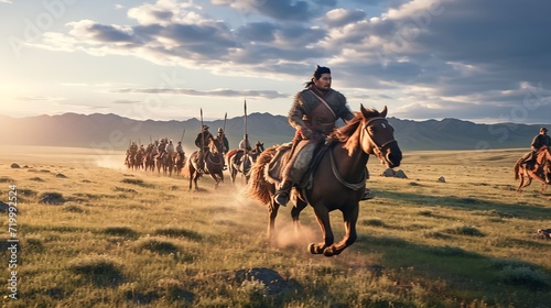 Mongolian People riding horse for travel photo
