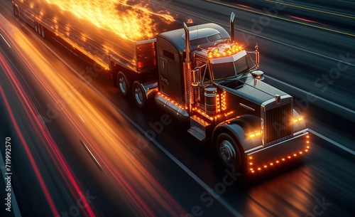 Fiery truck ready to deliver packages. Generative AI