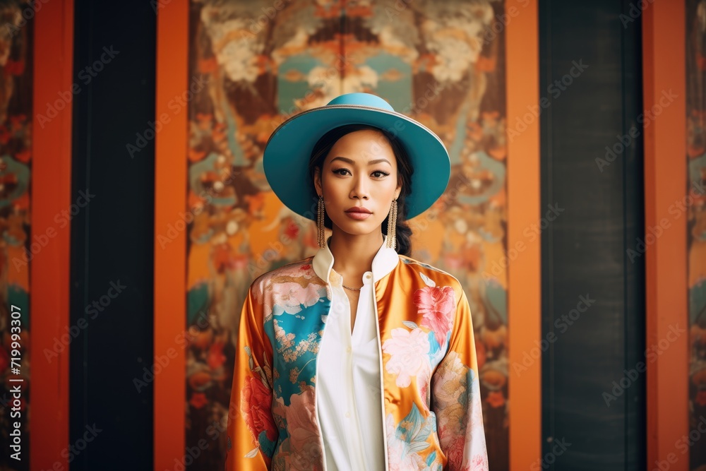 asian model in traditional clothing fused with modern style