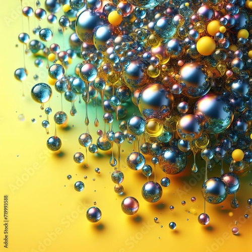 Abstract glass drops beads on a neon yellow background, copy space © Vasile