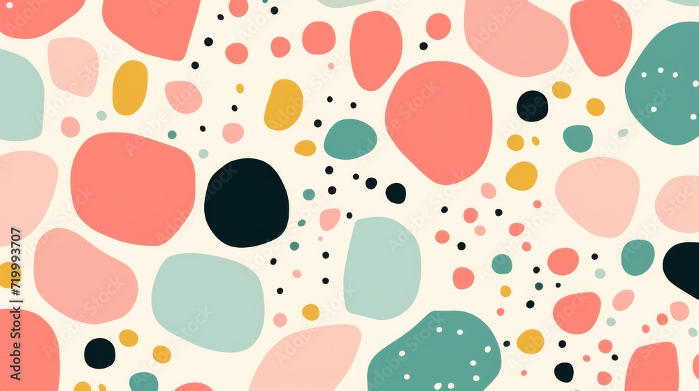pattern with pastel background in the style of a 1970's handdrawn illustration