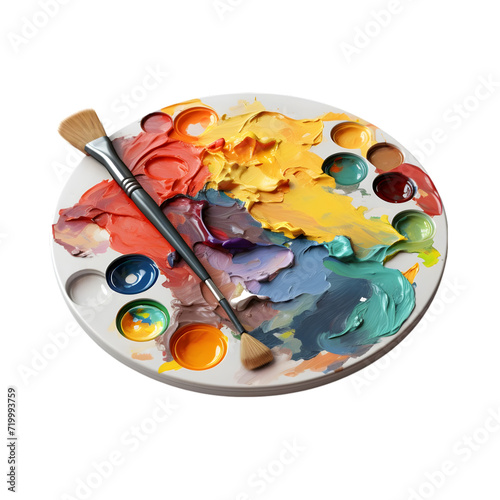 palette with brushes and paints on transparent background PNG image