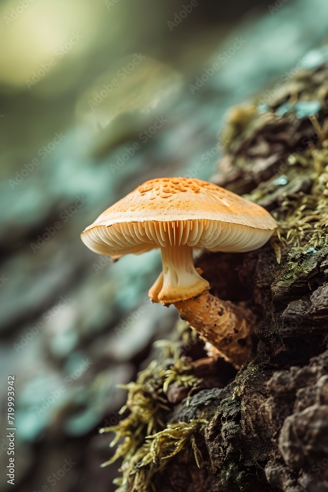 Macro photography of a mushroom living in the gaps of a tree Macro photography of a mushroom living in the gaps of a tree