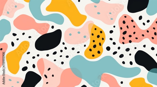 pattern with pastel background in the style of a 1970's handdrawn illustration