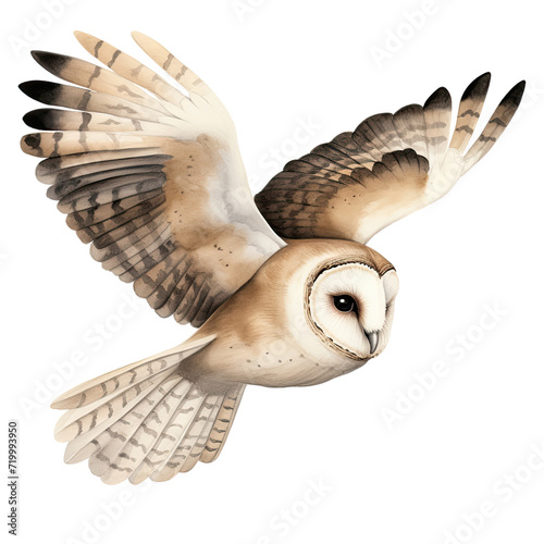 AI-generated watercolor Owl flying clip art illustration. Isolated elements on a white background.