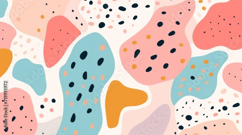 pattern with pastel background in the style of a 1970's handdrawn illustration