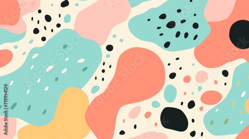 pattern with pastel background in the style of a 1970's handdrawn illustration