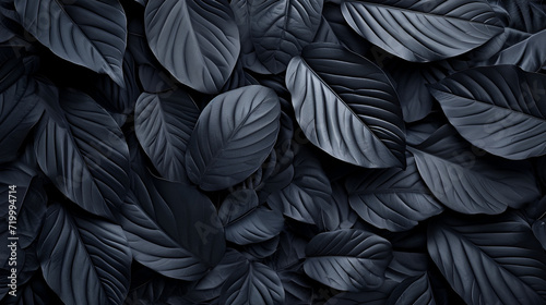 Textures of abstract black leaves for tropical leaf background, generative ai