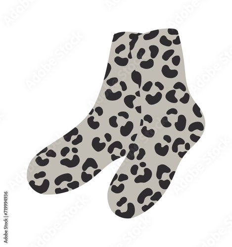 Cotton and woolen socks. Stylish clothing items. Vector knitwear trendy sock collection