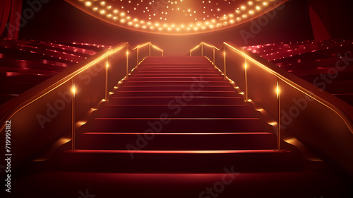 Red carpet staircase background, VIP entrance, night awards ceremony