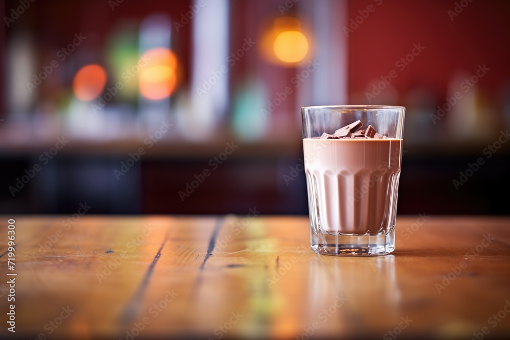 glass of chocolate milkshake with a backlit glow on a table glass of chocolate milkshake with a backlit glow on a table