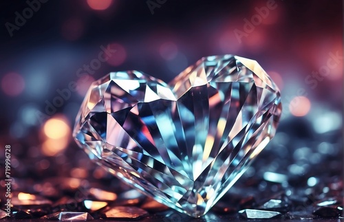 Abstract crystal's heart shape background. Diamond gemstone prism texture