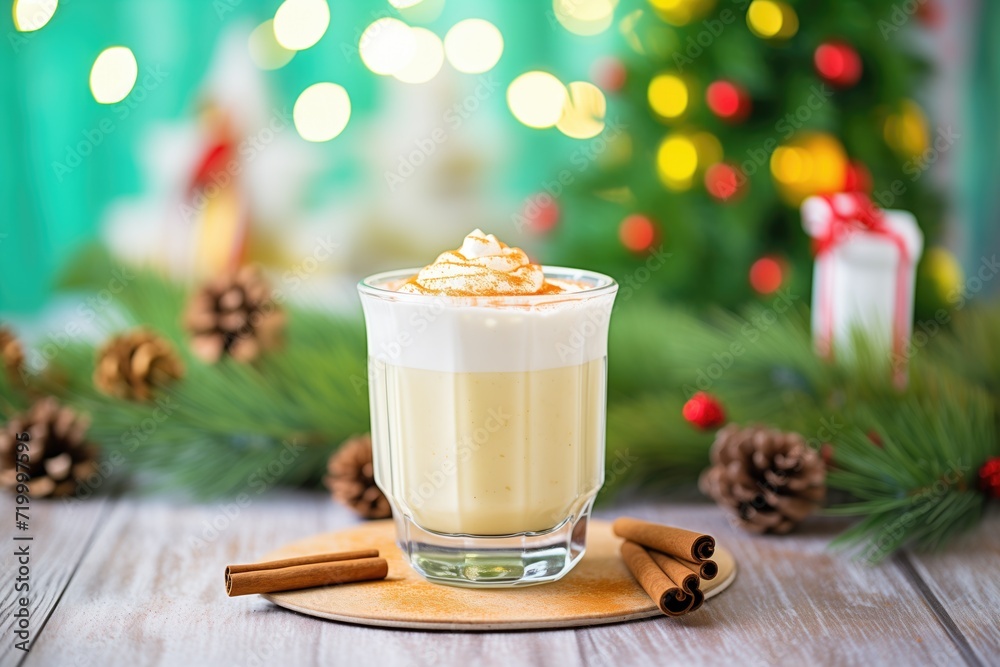 eggnog in a festive glass with whipped cream eggnog in a festive glass with whipped cream