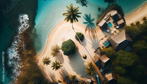 Aerial bird view of beach with top view angle