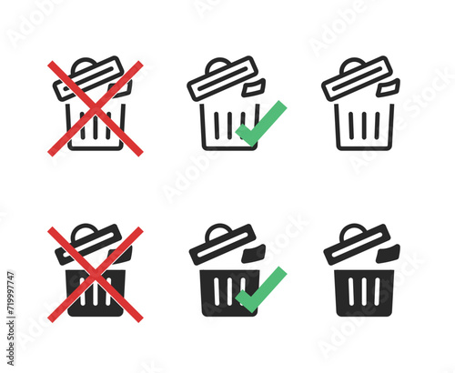No trash disposal product label sticker simple pictogram vector, dont waste waste sign glyph symbol, forbidden allowed recycling garbage info badge tag, junk not permitted to dust bin image clipart