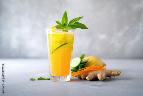 carrot and ginger detox juice on a concrete background