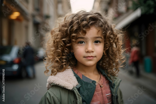 Wallpaper Mural Portrait of a cute little girl with curly hair on the street. Torontodigital.ca