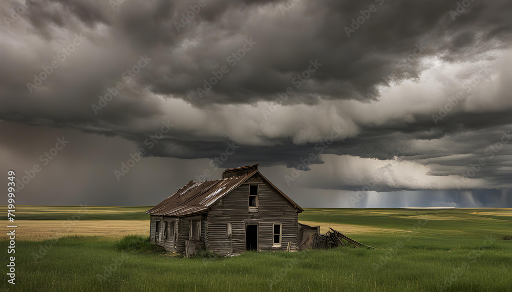 Heavy clouds over the farm house in the field Heavy clouds over the farm house in the field