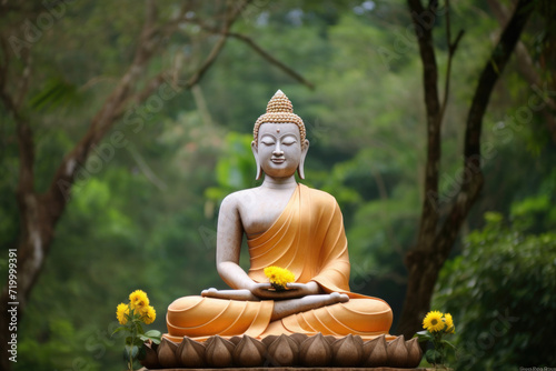 Outdoor Buddha statue among the greenery