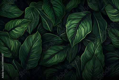 Nature leaves banner. green tropical forest background