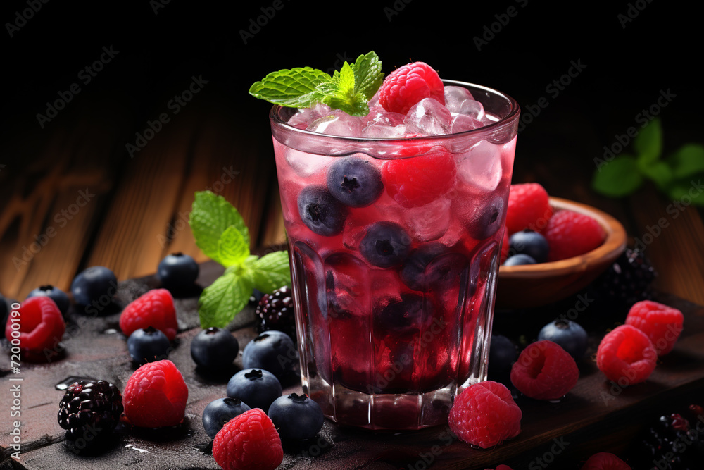 Tasty blueberry and raspberry cocktail Tasty blueberry and raspberry cocktail