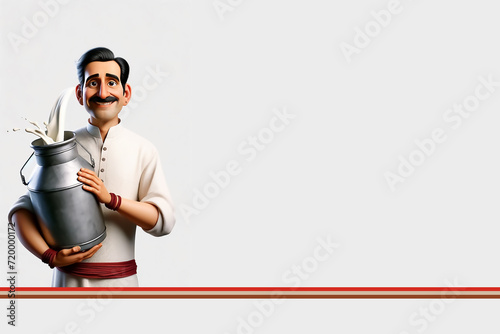 Milkman holding containers graphic illustration, Milkman holding milk containers in hand, Traditional Indian milkman art, Milkman holding containers, Traditional Indian milkman