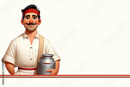 Indian milkman illustration with nostalgic charm, Indian milkman cartoon illustration, Cultural heritage milkman  illustration, Traditional Indian milkman  art