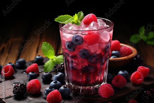 Tasty blueberry and raspberry cocktail