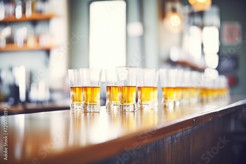 row of filled beer glasses on bar © studioworkstock