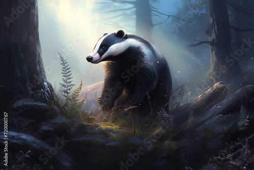 Badger animal in the wild.Benevolent Badger: Forest Guardian Portrait
