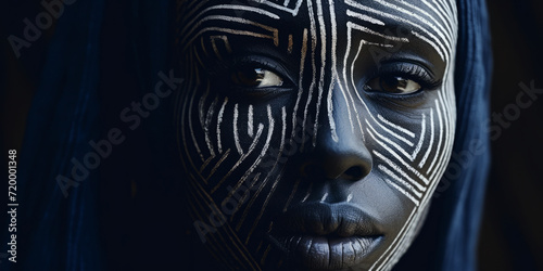 Abstract Zebra Stripe Body Face Art by AI generate.