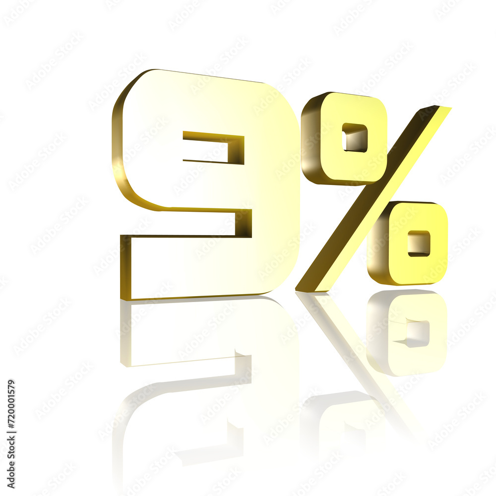 9%, 9 Prozent als 3D-Illustration, 3D-Rendering, 3D-Darstellung 9%, 9 Prozent als 3D-Illustration, 3D-Rendering, 3D-Darstellung