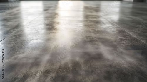 Sunlight casting a warm glow on a polished concrete floor photo