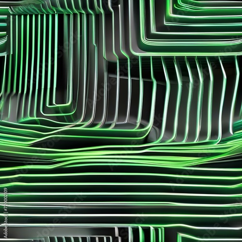 A visually stunning 3D render of abstract green neon lines dancing dynamically  leaving luminous trails on a deep black canvas2