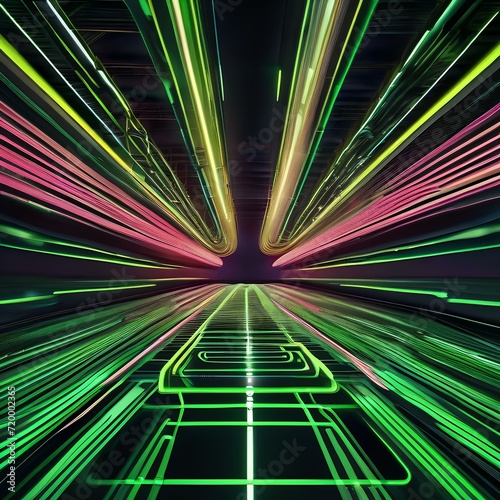 Futuristic abstract wallpaper with vivid green neon lines moving dynamically, creating a sense of energy and motion in a 3D space4