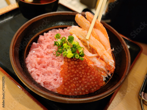 Tuna, crab meat, seafood rice bowl