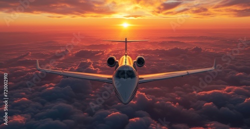 a jet travels through the clouds and sky