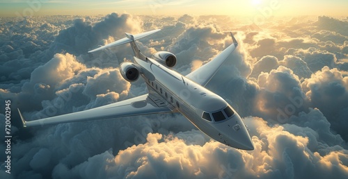 a jet travels through the clouds and sky